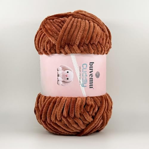 Cuddly Velvet Chenille Yarn, Super Soft Bulky, Brown