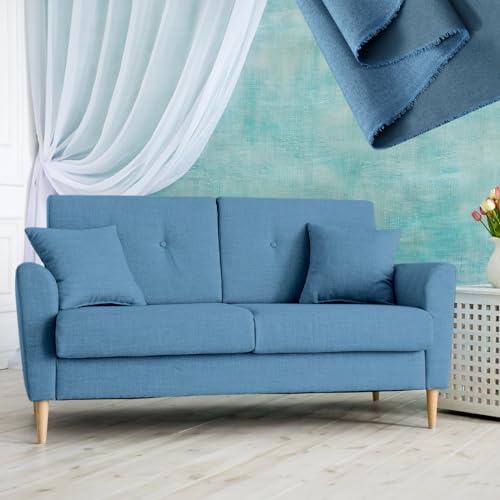 Grey Blue Faux Linen Fabric 57in x 3.3yd Upholstery Fabric by the Yard