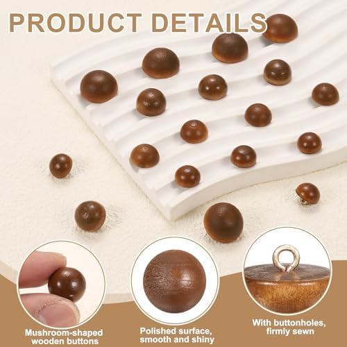 HARFINGTON 10pcs Wood Buttons 0.45" (11.5mm) Mushroom Type Domed Round