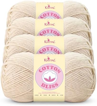 Cotton Bliss #4 Cotton Blend Yarn, 4-Pack (640Yds/400G), Vanilla Shell