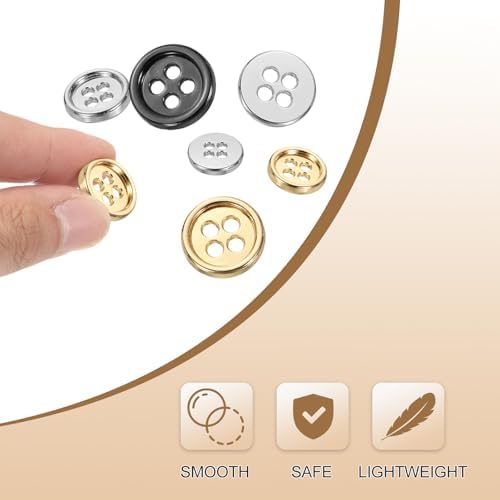 HARFINGTON 15pcs Metal Button 10mm (0.39") 4 Holes Alloy Round Buttons