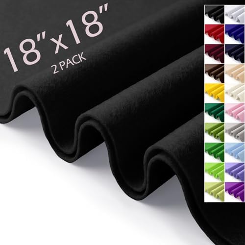Black Felt Fabric Sheets 18" x 18" (2 Pack) 1.6mm Soft Craft Felt