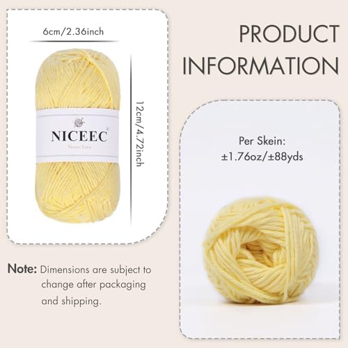 NICEEC 7 Skeins Soft Baby Cotton Yarn 616yds/12.32oz - Series 3