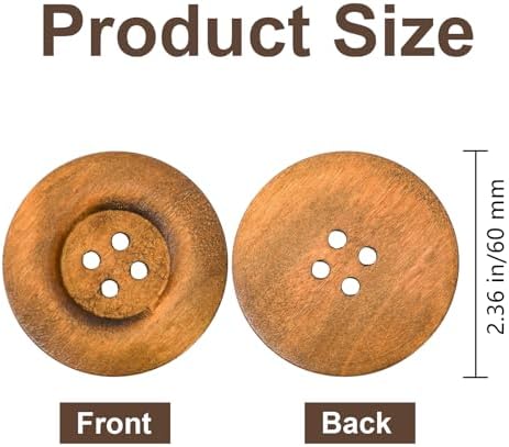 Frcctre 50 Pcs Large Wood Buttons, 2.36 Inch/60mm 4 Holes Round Bulk