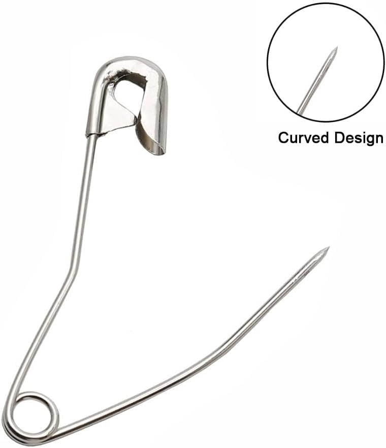 Curved Safety Pins (100 Pack) – Steel Sewing Tool for