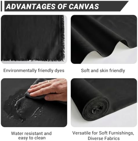 Black Poly Cotton Water Resistant Canvas Fabric, 5 Yards, 59 Inch Wide