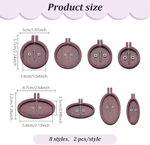 INFUNLY 16pcs Mini Wood Embroidery Hoops 4 Sizes Wooden Round Cross
