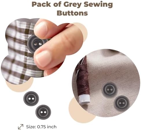 100 Pcs Grey Sewing Buttons 0.75 inch Buttons for Uniform 2 Hole 30L