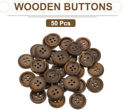 uxcell 50Pcs Wooden Buttons, 18mm(3/4") 4 Hole Round Wood Sewing