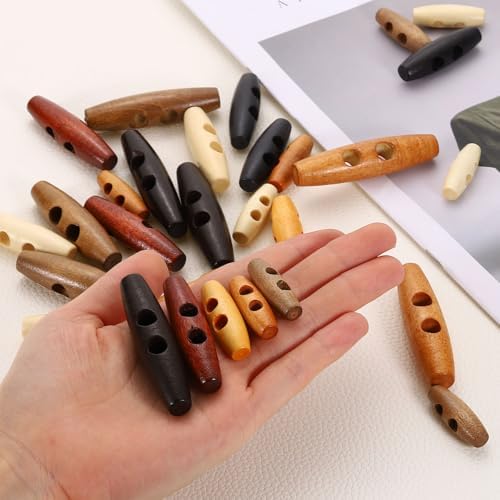 HARFINGTON 15pcs Wooden Toggle Buttons 30mm / 1.2" Double Hole Wood