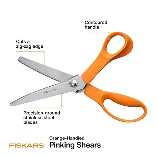 Fiskars 8" Orange-Handled Pinking Shears for Fabric Cutting & Sewing