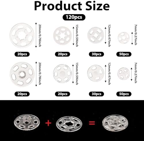 salbsever 120 Sets Plastic Sew-on Snap Buttons Fasteners Buttons