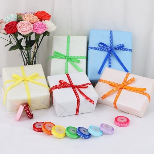 TONIFUL 3/8 Inch Polka Dots Grosgrain Ribbons,10 Colors 50 Yards