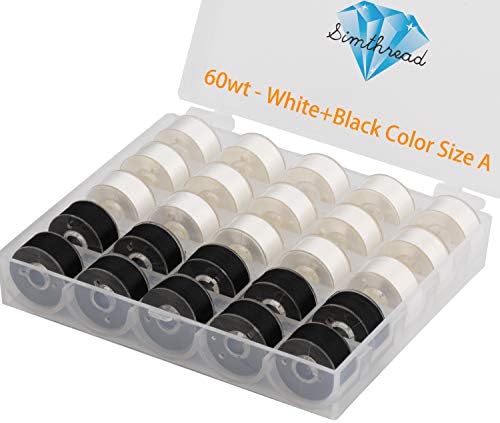 Simthread 25pcs 15White+10Black Prewound Bobbin Thread Size A Class 15