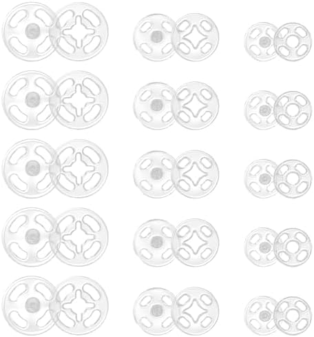 TIESOME 36 Sets Clear Sew-On Snap Buttons, 3 Sizes