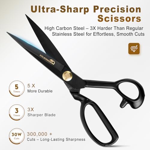 10-Inch High Carbon Steel Fabric Scissors, Black