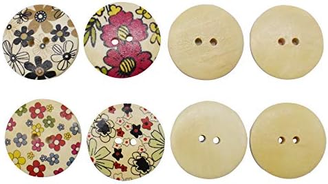 50Pcs 30mm Mixed Wooden Buttons in Bulk Buttons for Crafts Button