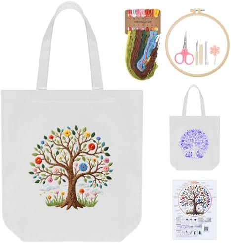 ERKOON Embroidery Canvas Tote Bag Kit, Tree