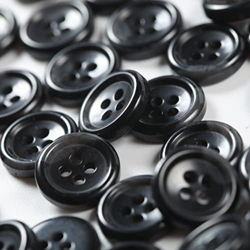 80 Large 3/4 inch Black Buttons for Sewing - Round Resin, 4 Hole