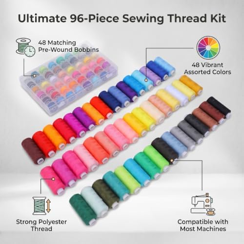 Cryfokt 48 Colors Sewing Thread Kit with Prewound Bobbins