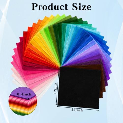 12"x12" Felt Fabric Sheets, 40 Pcs Assorted Colors Nonwoven Felt for