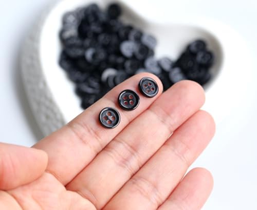 150pcs 9mm (0.36 inch) Mini Size Black Buttons for Sewing 4 Holes