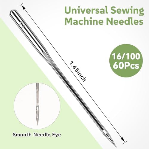 60 PCS Universal Leather&Jeans Sewing Machine Needles, Size 100/16