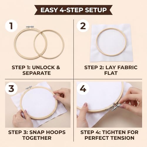 4Pcs Round Embroidery Hoops, 3/4/5/6 inch Round Adjustable Cross