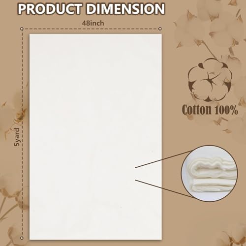 RRKTP Natural Cotton Batting for Quilting,48" x 5Yards Batting for