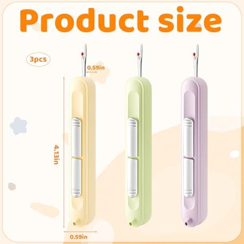 3-Pack 2-in-1 Needle Threaders, White Green Purple