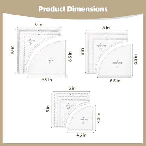 3 Sets Quilting Templates, Acrylic Square Rulers in 6 in 8 in 10 in