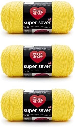 Red Heart Super Saver Bright Yellow Yarn - 3 Pack of 198g/7oz