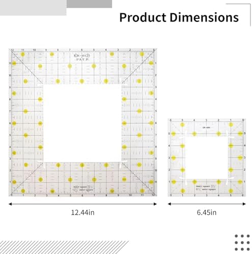 2 Acrylic Quilting Rulers, 6.5 & 12.5 Inch Square Templates for