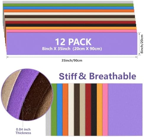 12 Rolls 8"x35" Large Stiff Felt Sheets, 1mm Felt Fabric Sheet for