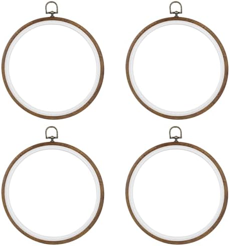 Framendino, 4 Pack Round Embroidery Hoops 8 Inch Imitated Wood Display