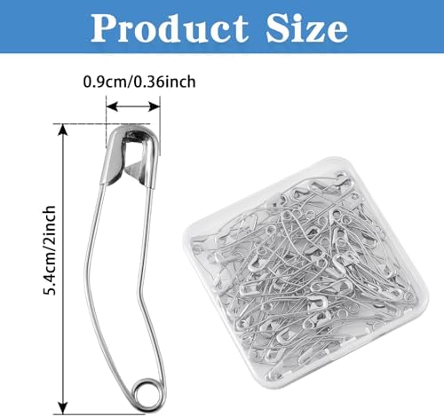 Curved Safety Pins 2 Inch - 60 Pack Quilting Basting Pins for