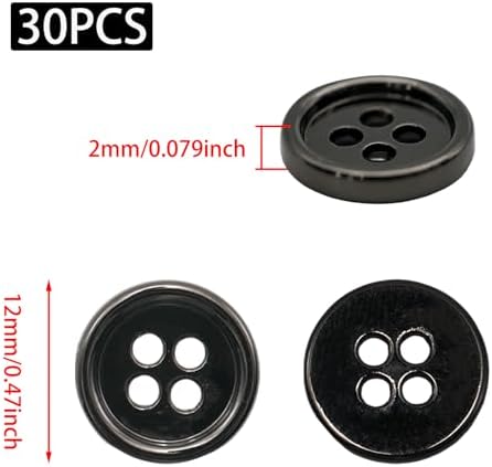 30Pcs 1/2" Metal Sewing Buttons, 12mm 4-Hole Button (3 Colors)