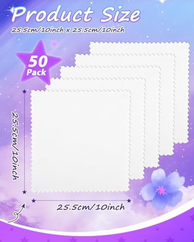 eZAKKA 50 Pack 10x10in White Cotton Squares with Overlock Edges
