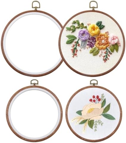 Round Embroidery Hoops Frames, 2PCS Imitated Wood Cross Stitch Hoop