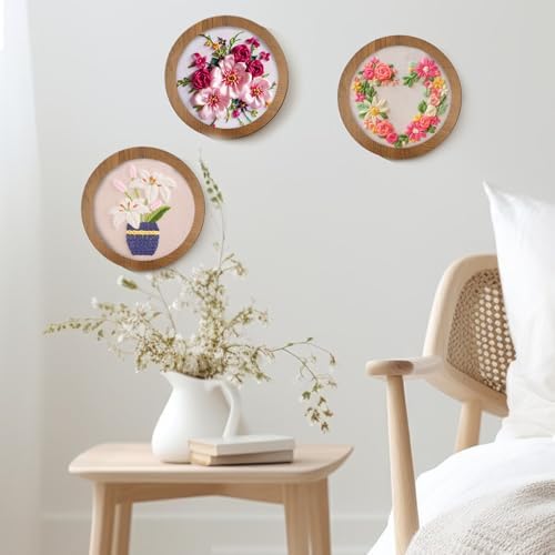 3 Sets 6 Inch Wood Embroidery Display Frame with Bamboo Embroidery