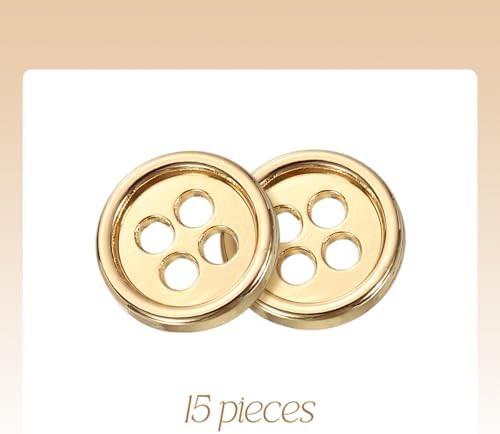 HARFINGTON 15pcs Metal Button 10mm (0.39") 4 Holes Alloy Round Buttons