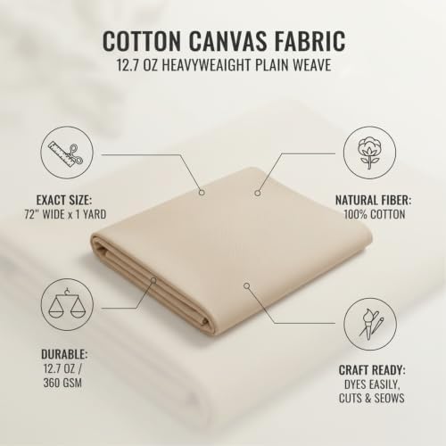 12.7 oz Heavyweight Cotton Canvas Fabric, 72" Wide x 1 Yard Plain