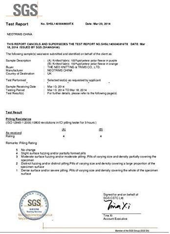 Polar Fleece Fabric, International Approved Test Report for Anti Pill
