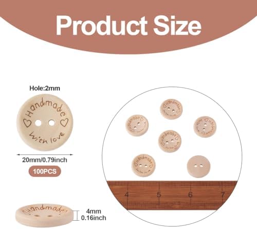 100pcs Natural Wooden Flat Round Buttons Blanched Almond 2 Hole Word