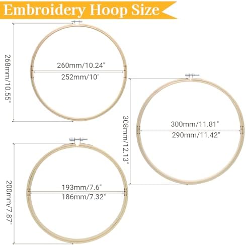 Biaungdo 3 Pcs Bamboo Embroidery Hoops, 8 & 10 & 12 Inch Cross Stitch