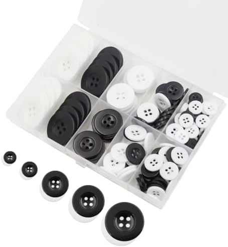 Lilaly 100 pcs Black and White Buttons for Crafts, 5 Sizes Mixed Wide