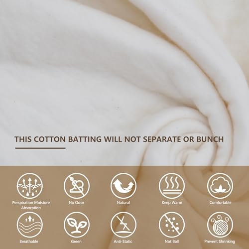 RRKTP Natural Cotton Batting for Quilting,48" x 5Yards Batting for