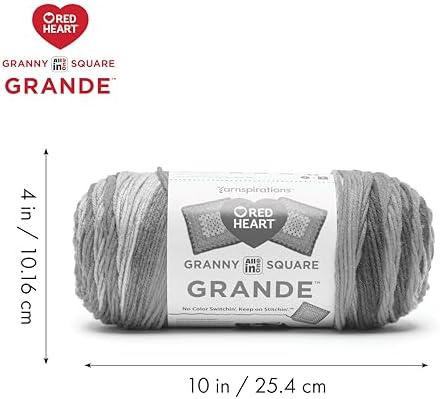 Red Heart Granny Square Grande Yarn for Crocheting, Sterling, 3-Pack