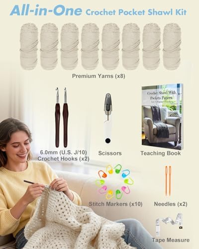 Arborthread Crochet Kit for Beginners, All-Season Pocket Shawl Light