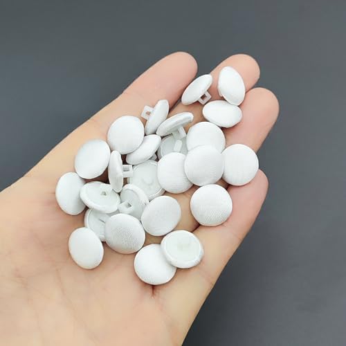 30PC Set 1/2 Inch White Satin Fabric Cloth Buttons with Shank and